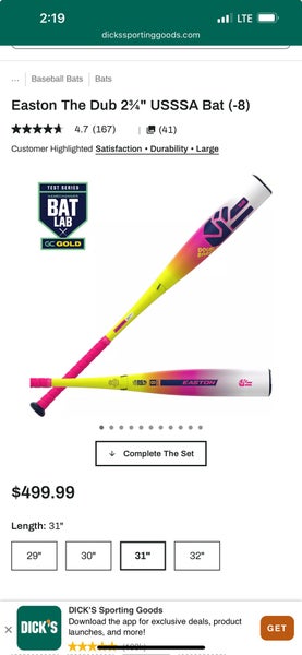 2026 Easton Dub Composite USSSA Certified Bat (-8) 23 oz 31" (New)