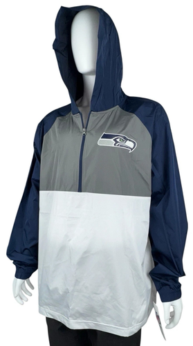NFL Team Apparel Seattle Seahawks 1/4 Zip Windbreaker Jacket Hood Mens XXL New