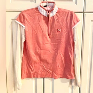Quarter Zip Golf Shirt with build-in UV long Sleeves Melon Red white Women's XS