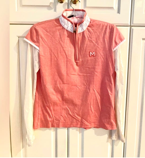 Quarter Zip Golf Shirt with build-in UV long Sleeves Melon Red white Women's XS