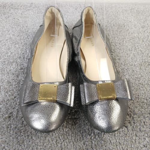 Cole Haan Tali Bow Ballet Flats Womens Size 6.5 Slip On Shoes Metallic Leather