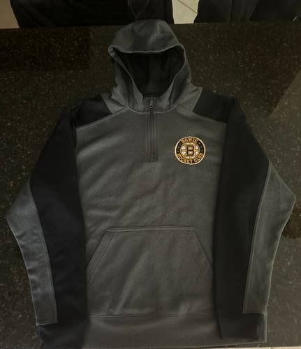 Bowie Bruins Hockey 1/4 Zip Hooded Sweatshirt (Gray, Adult L)