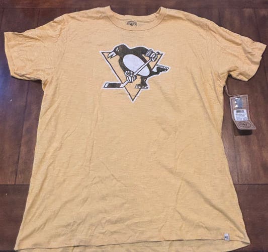 Pittsburgh Penguins Retro “47 Brand” Yellow T Shirt Adult XXL NWT