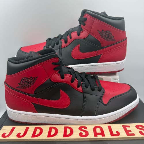 Nike Air Jordan 1 Mid Banned Bred Black Red 554724-074 Men's Size 13 NIB New