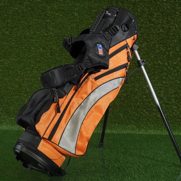 US KIDS 28 GOLF STAND BAG 4 WAY DIVIDERS 51-35, ORANGE ~ YOUTH 51"-54" TALL