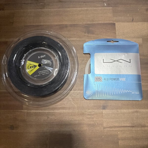 New Reel Dunlop  S-gut 130/16 200m. (blk) and Set of Luxilon Alu Power Vibe 125