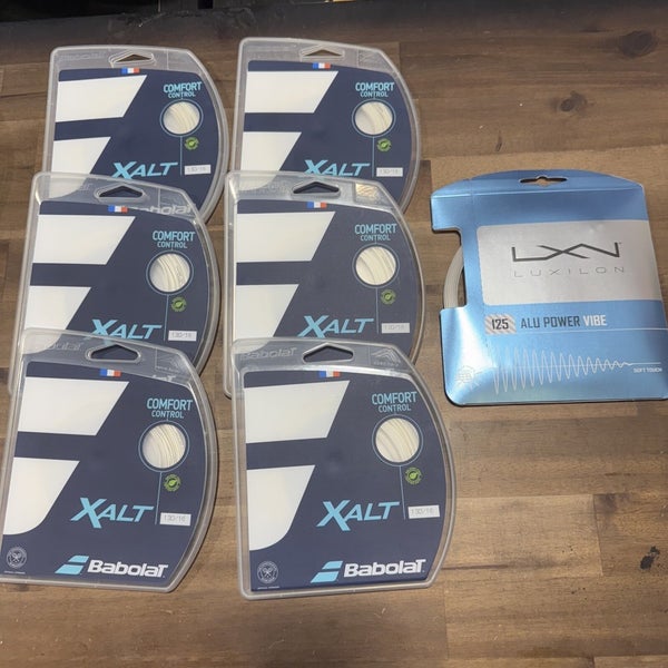 New 6 Sets Babolat Xalt 130/16 and Set of Luxilon Alu Power Vibe 125