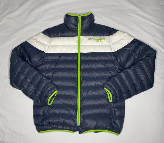 Cannondale Puffer Goose Down Jacket Cold Weather Gear Navy/White/Lime Size M