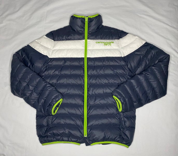 Cannondale Puffer Goose Down Jacket Cold Weather Gear Navy/White/Lime Size M