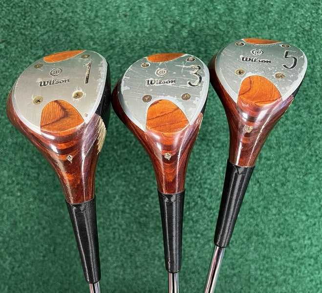Vintage Wilson 2400 Wood Set 1, 3, 5 Persimmon Golf Clubs Classic MRH Lite Flex