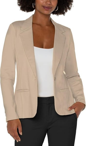 Liverpool Los Angeles Fitted Ponte Blazer Jacket Women's XS Biscuit Tan TLW405