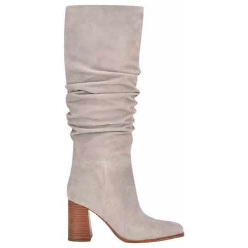 Nine West Domaey Casual Boots Womens US 8 Gray Suede Block Heel Knee-High TZP475