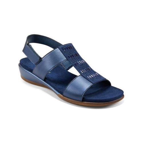 Easy Spirit Hazel Womens 7.5 Dark Blue Leather Embellished Flat Sandals TZP555