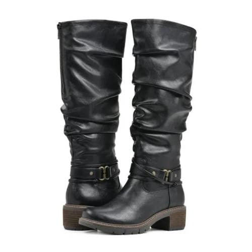 White Mountain Crammers Boots Women's US 9.5 Black Side Zip Knee High TZP488