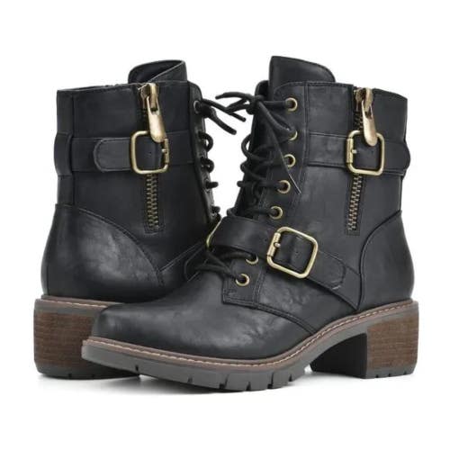 White Mountain Crank Women's US 5 Black Leather Round Toe Ankle Bootie TZP487