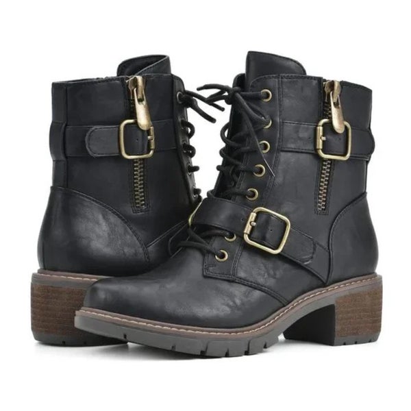 White Mountain Crank Women's US 5 Black Leather Round Toe Ankle Bootie TZP487