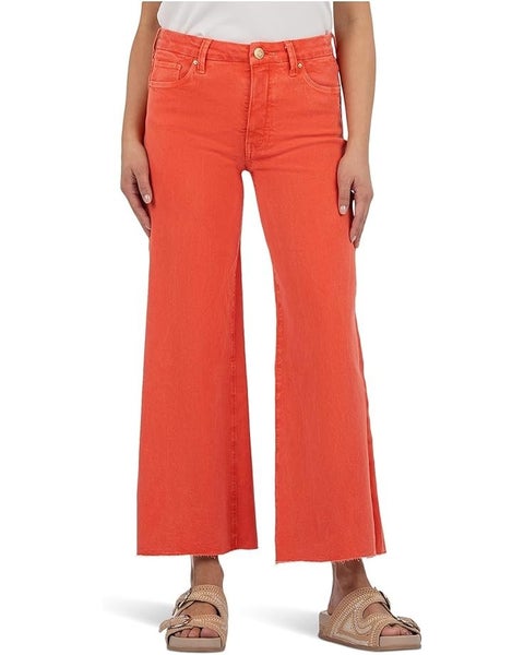 KUT from the Kloth Petite Meg Jeans Womens 6 Tangerine Raw Hem Wide Leg TLW381