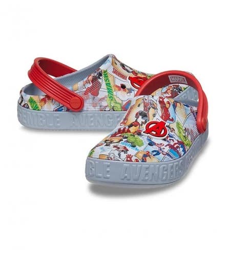 Crocs Avengers Court 209943-0ID Clog Kids 13 Blue Print Round Toe Slipper TLW361