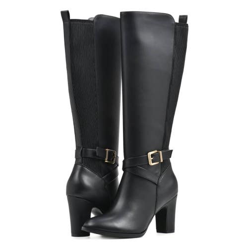 White Mountain Teals Dress Boots Women's US 11 Black Block Heel Knee High TZP567