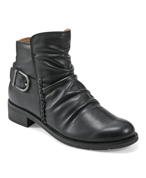 Earth Naira Boots Womens US 7.5 Wide Black Leather Round Toe Ankle Bootie TZP484