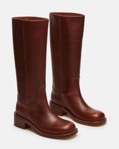 Steve Madden Riggs Boots Women's 7 Rust Leather Square Toe Under The Knee TZP572