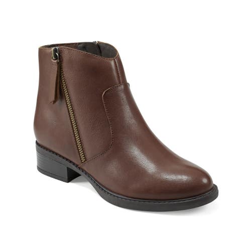 Easy Spirit Lacy Bootie Women Brown Leather Round Toe Side Zip Ankle Boot TZP508