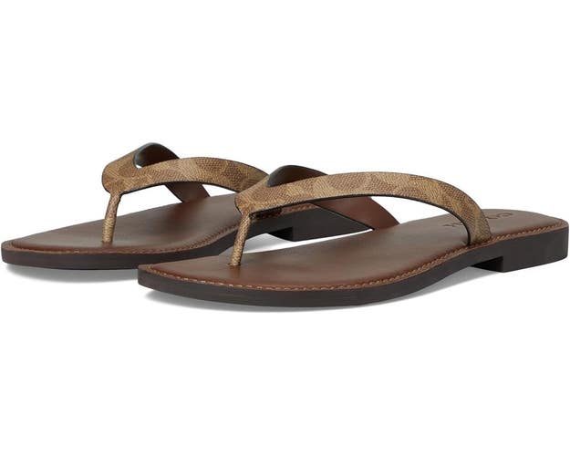 Coach Brianna Flip Flops Women's 9 Brown Signature Canvas Slip On Sandals TZP561