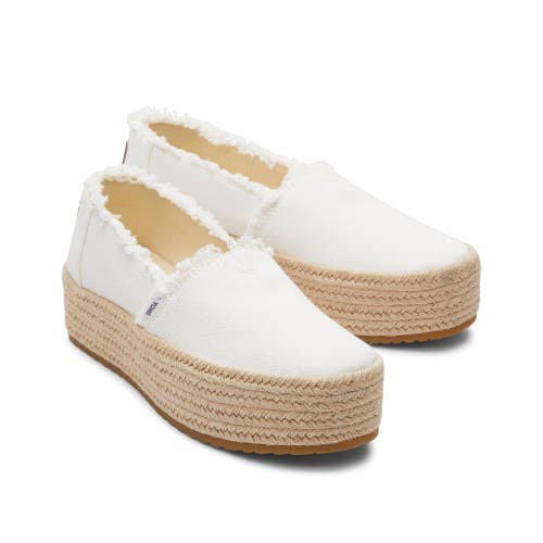 Toms Valencia 10021920 Women 9D White Canvas Slip On Platform Espadrille TZP564