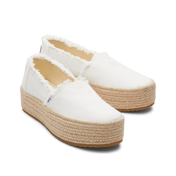 Toms Valencia 10021920 Women 9D White Canvas Slip On Platform Espadrille TZP564