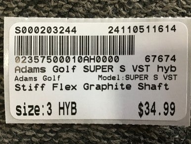 Used Adams Golf SUPER S VST Mens Hybrid Club RH 3 Hybrid 11614-S000203244
