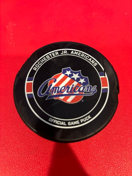 NAHL Game used Rochester Jr. Americans Logo Puck