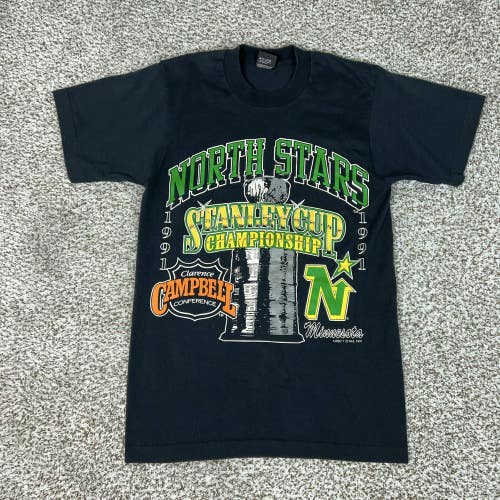 Vintage Minnesota North Stars Shirt Mens Medium Black Stanley Cup NHL Logo 7 90s