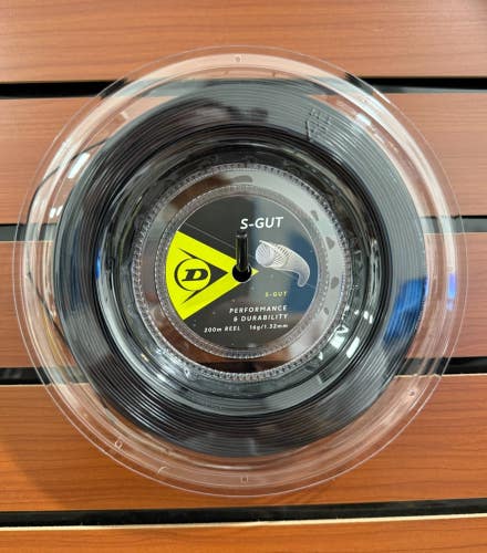Dunlop S-Gut, Black, Tennis String Reel 200m, Authorized Dealer, 16g (1.32mm)