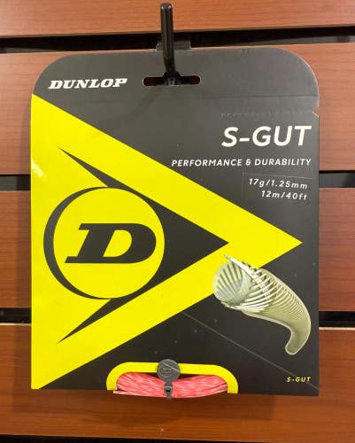 Dunlop S-Gut Pink Tennis String, 1-pack, Authorized Dealer, 17g (1.25mm)