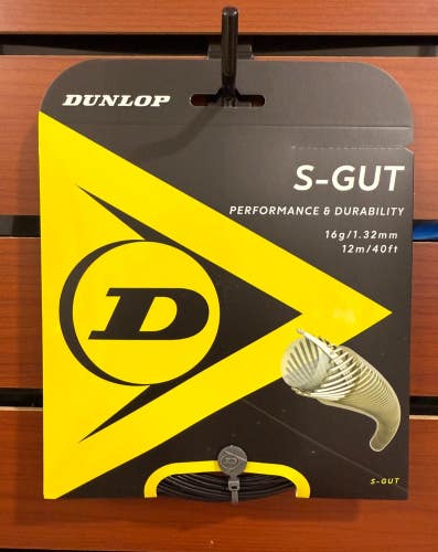 Dunlop S-Gut Black Tennis String, 1-pack, Authorized Dealer, 16g (1.32mm)