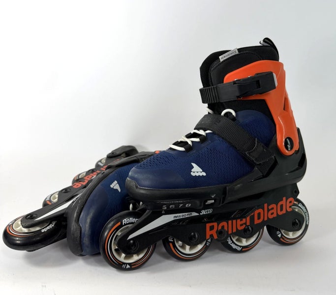Rollerblade Microblade Kids Adjustable Sizing 5-8 Inline Skate - Blue/Orange