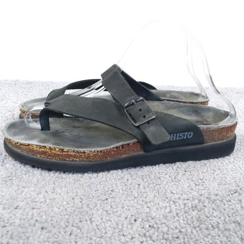 Mephisto Helen Sandals Womens Size 40 EU Shoes Black Leather Flats Thong Buckle
