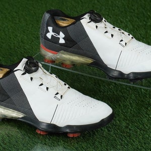UNDER ARMOUR SPIETH 2 GOLF BOA SHOES SPIKED MENS 9, WHITE / BLACK ~ 3000214-100