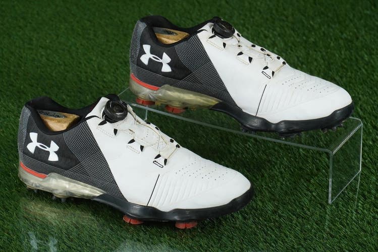 UNDER ARMOUR SPIETH 2 GOLF BOA SHOES SPIKED MENS 9, WHITE / BLACK ~ 3000214-100
