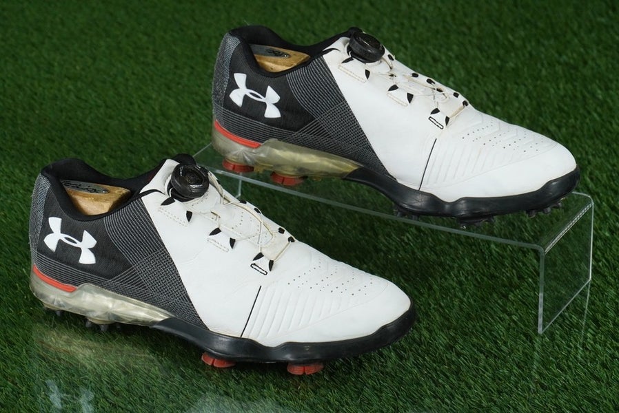 UNDER ARMOUR SPIETH 2 GOLF BOA SHOES SPIKED MENS 9, WHITE / BLACK ~ 3000214-100