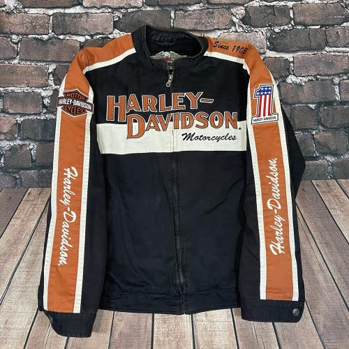 Harley Davidson 105th Anniversary Motorcycle Riding Jacket Orange Black Mens LT