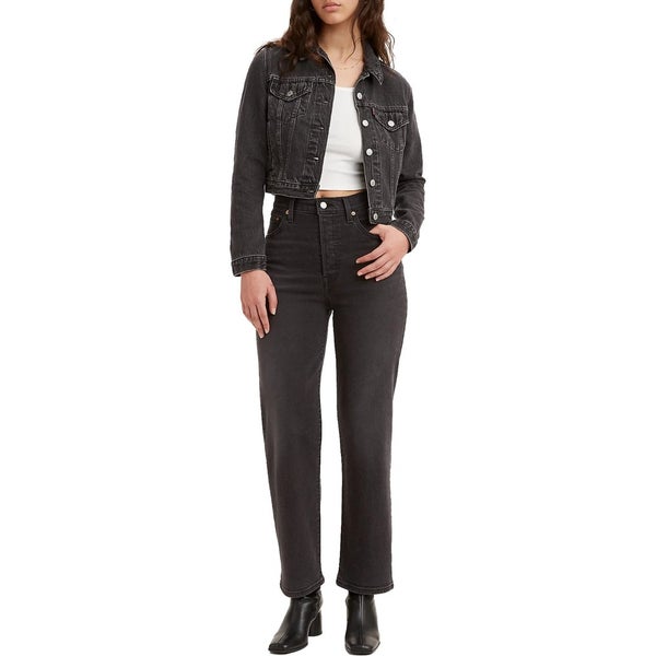 Levis Premium Ribcage Straight Ankle Jeans 24 x 27 Black Feelin Cagey High Rise