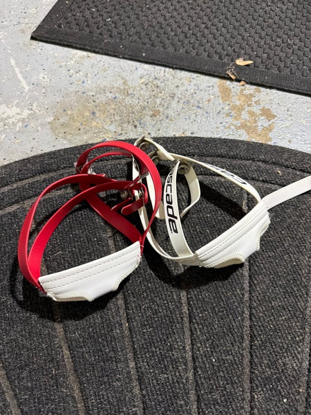 Cascade red and white chin straps