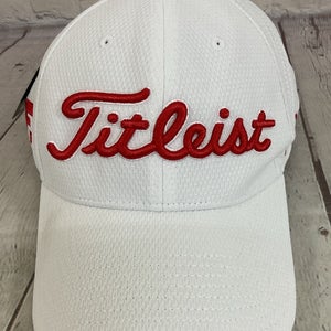 Titleist PRO V1 Footjoy 100% Polyester Performance Fitted Golf Hat White Red M/L