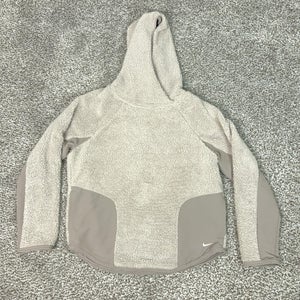 Nike Hoodie Womens Medium Beige Taupe Pullover Sweatshirt Sherpa Fleece Cozy