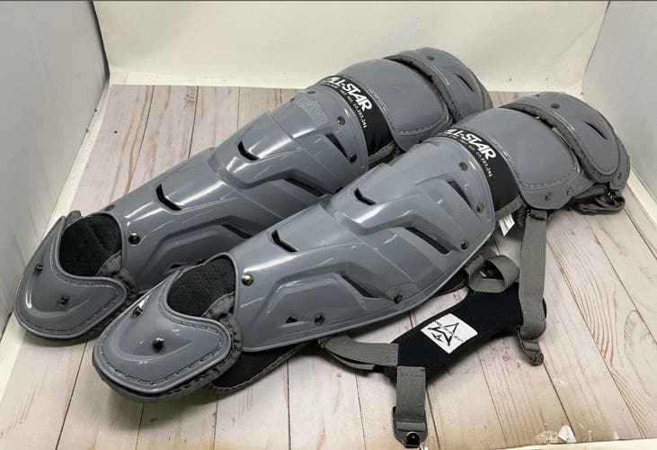 All Star System 7 Axis Catcher's Leg Guard Gray Age 12-16 14.5” (Used)