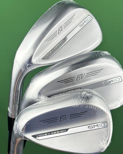 Titleist Vokey SM10 Chrome LEFT Hand Wedge Set 52-08, 56-10, 60-10 Steel LH NEW!