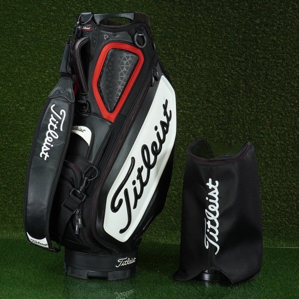 TITLEIST TOUR STAFF BAG 6 WAY 8X10 TOP BLACK / RED ~ CUSTOM LARGE USA EMBROIDERY