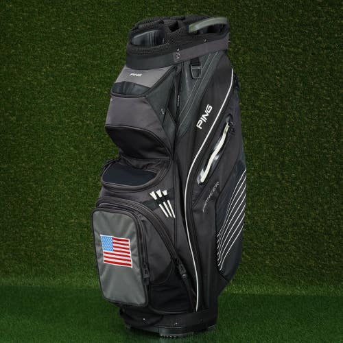 PING PIONEER CART BAG 14-WAY PUTTER WELL GOLF BAG, BLACK ~ USA EMBROIDERY!