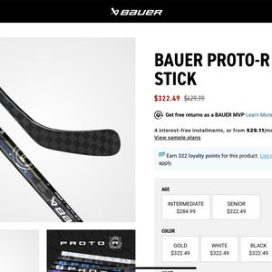 Senior Bauer Proto-R Left Hand Hockey Stick P29 65 Flex (New)